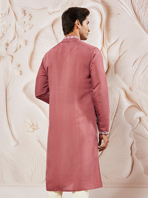 Men's Rose Pink Silk Blend Kurta